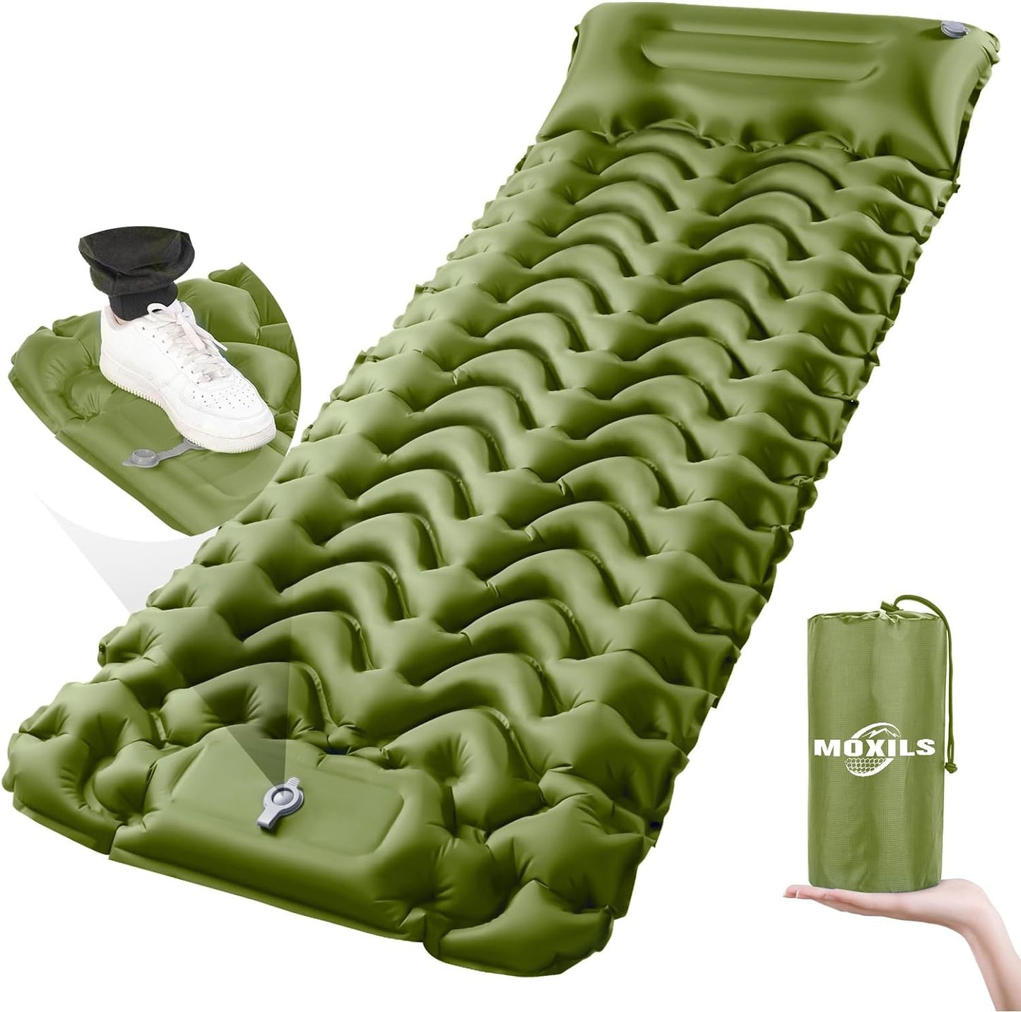 Sleeping Pad, Ultralight Inflatable Sleeping Pad for Camping, Built-In Pump, Ultimate for Camping, Hiking, Airpad, Carry Bag, Repair Kit, Compact & Lightweight Air Mattress(Green)